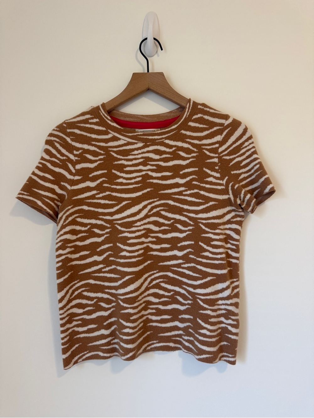 by Anthropologie Womens Animal Print Shirt Sleeve Knit Sweater Top Small Orange